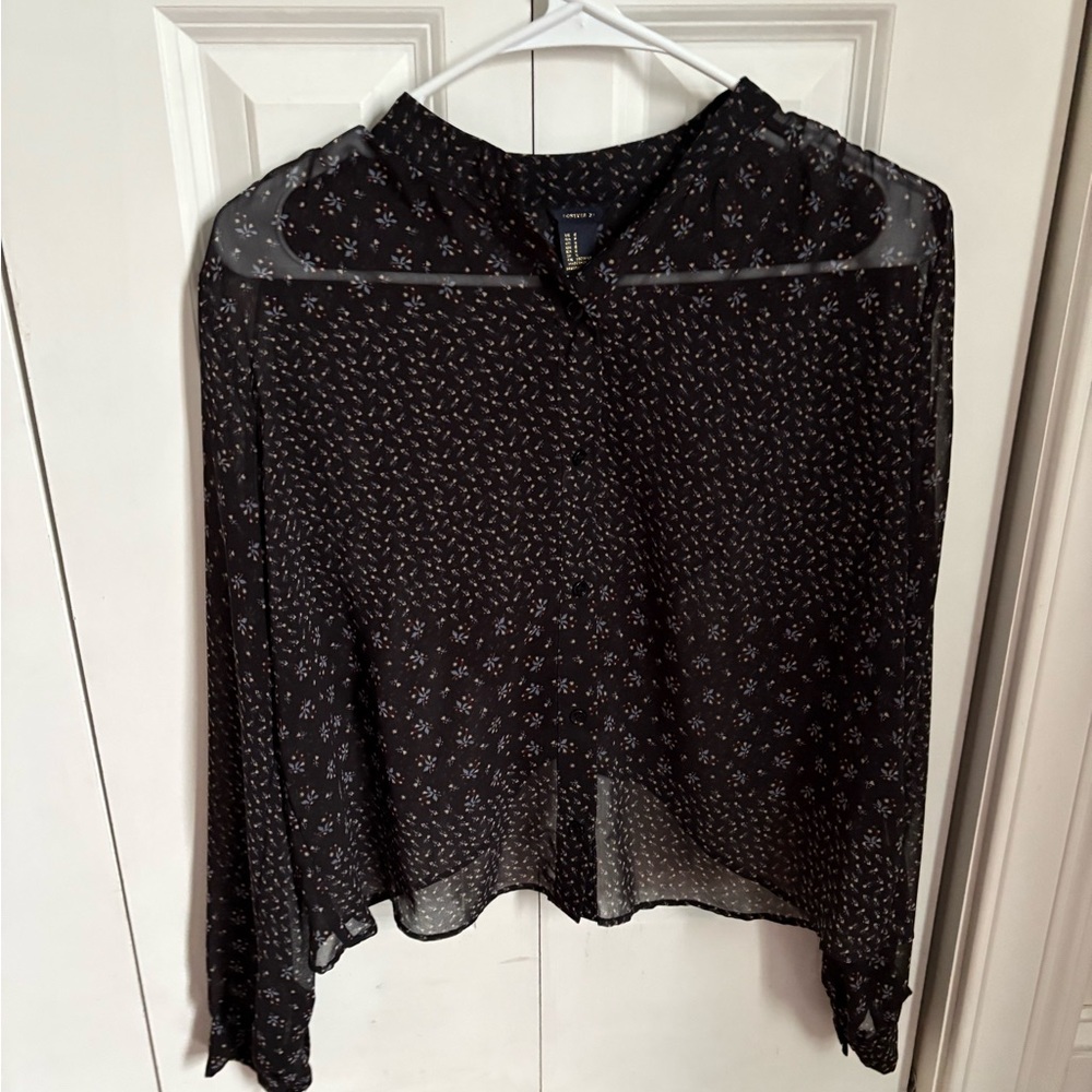 Sheer Black Blouse with Floral Pattern